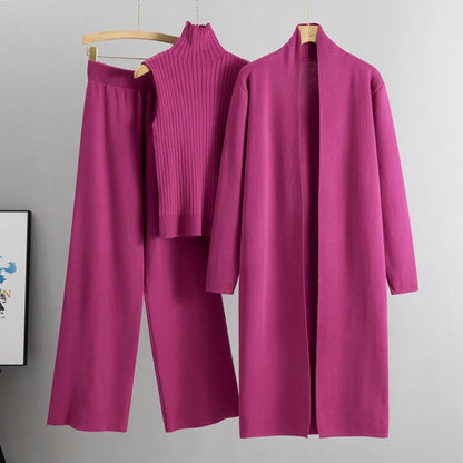 Luxury Knit Oversized Shawl Cardigan Three-Piece Set (MS090)