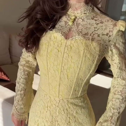 Luxury Lace Dress with Bell Sleeves(MS339)