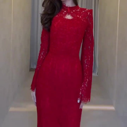 Luxury Lace Dress with Bell Sleeves(MS339)