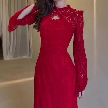 Luxury Lace Dress with Bell Sleeves(MS339)