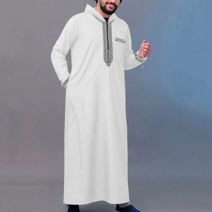 Luxury Loose Fit Hooded Premium Embroidered Men's Thobe Robe with Zipper & Islamic Calligraphy Design (MT024)