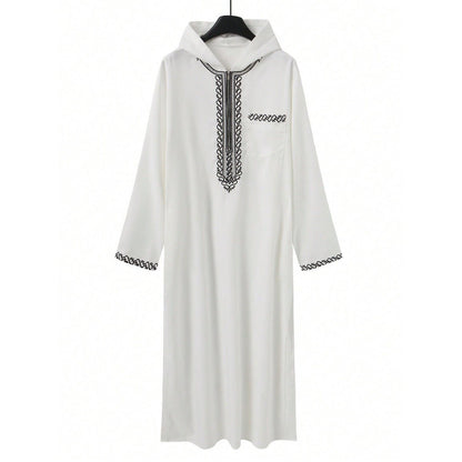 Luxury Loose Fit Hooded Premium Embroidered Men's Thobe Robe with Zipper & Islamic Calligraphy Design (MT024)