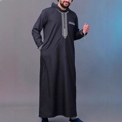 Luxury Loose Fit Hooded Premium Embroidered Men's Thobe Robe with Zipper & Islamic Calligraphy Design (MT024)