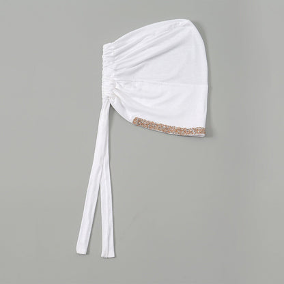 Luxury Mercerized Cotton Hijab Cap Crystal-Embellished Elastic Lace-Up Undercap with Breathable Design (MH115)