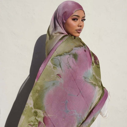 Luxury Premium Silk-Like Printed Hijab Scarf | 180x85cm Large Rectangle Hijab(MH146)