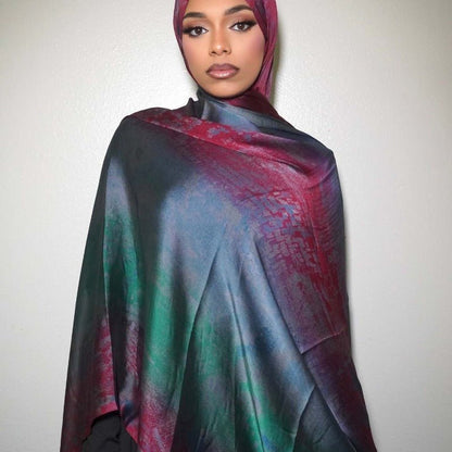 Luxury Premium Silk-Like Printed Hijab Scarf | 180x85cm Large Rectangle Hijab(MH146)