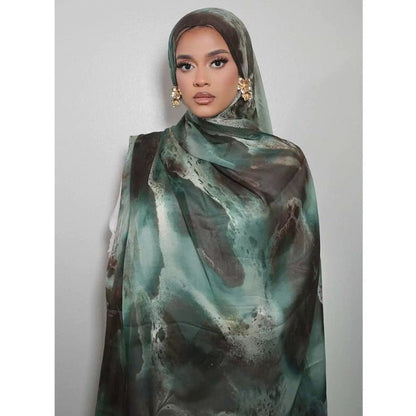 Luxury Premium Silk-Like Printed Hijab Scarf | 180x85cm Large Rectangle Hijab(MH146)