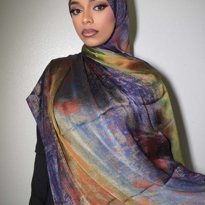 Luxury Premium Silk-Like Printed Hijab Scarf | 180x85cm Large Rectangle Hijab(MH146)