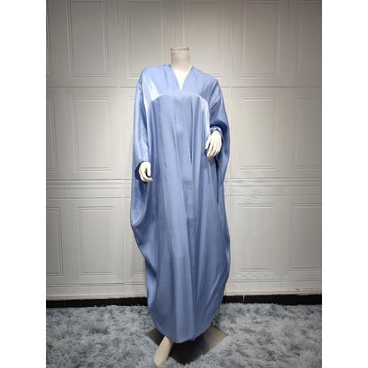 Luxury Silk Satin Bat Sleeve Abaya Robe | Modest V-Neck Evening Dress (MOA225)