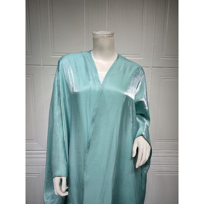 Luxury Silk Satin Bat Sleeve Abaya Robe | Modest V-Neck Evening Dress (MOA225)