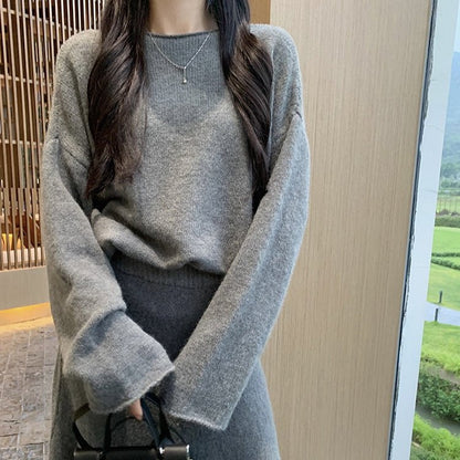 Luxury Soft Knit Sweater & Skirt Set | Autumn Winter Two-Piece Outfit(MS160)