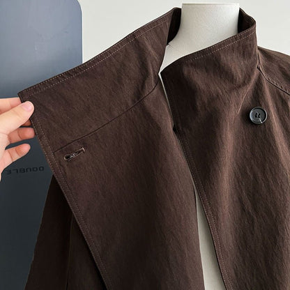 Luxury Stand Collar Coat | Single Button Mid-Length Trench (MS148)