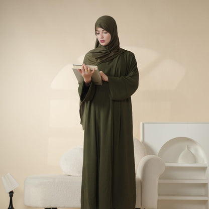 Crepe Pocket Open Abaya 3-Piece Set (MA002)