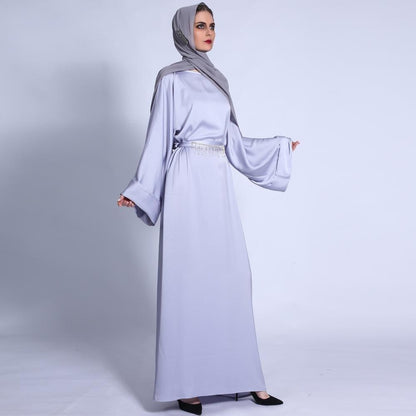 Pocket Satin Abaya With Shiny Rhinestone Belt (MA011)