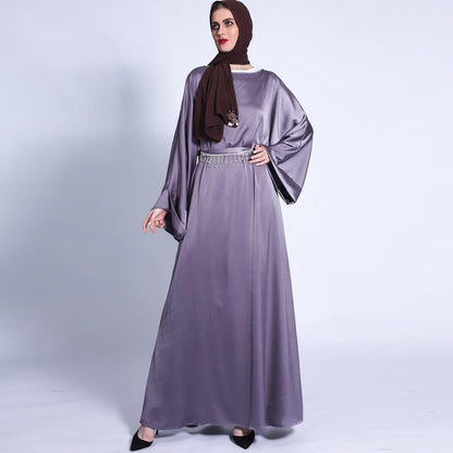 Pocket Satin Abaya With Shiny Rhinestone Belt (MA011)