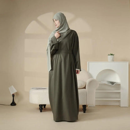 Linen Plain Abaya with Pockets 2-Piece Set (MA043)
