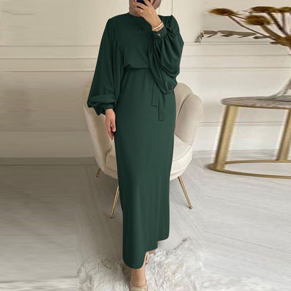 Solid Color Elegant Bubble Sleeve Abaya (MA092)