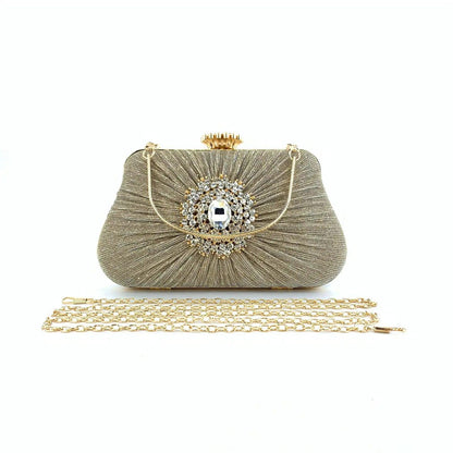 MAC033 Women's Pleated Craft Rhinestone Bag