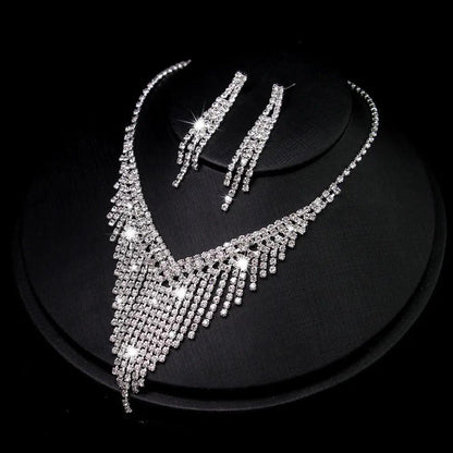 MAC047 Rhinestone Crystal angle Earring Fringe Chain Necklaces Sets