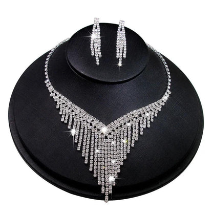 MAC047 Rhinestone Crystal angle Earring Fringe Chain Necklaces Sets