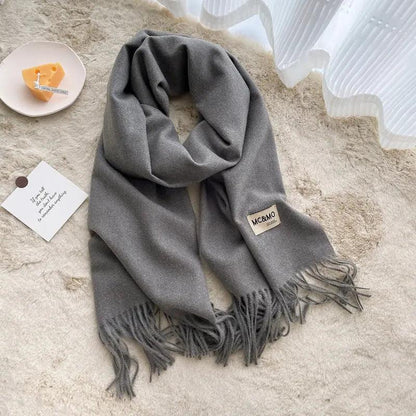MAC049 Imitation Cashmere Solid Color Basic Tassel Scarf