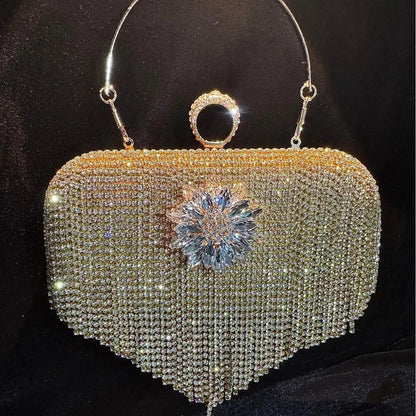 MAC056 Tassel Evening Clutch Bag Luxury Rhinestones Party Prom Purse Handbag With Detachable Chain