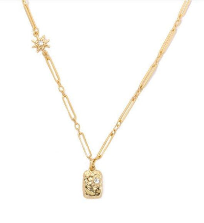 Brass Plated 18K Real Gold Light Luxury Style Zircon Inlaid Square Pendant Necklace(MAC073)
