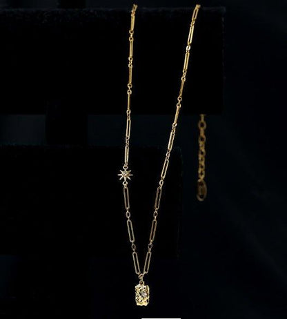 Brass Plated 18K Real Gold Light Luxury Style Zircon Inlaid Square Pendant Necklace(MAC073)