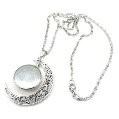 MAC077 Women's Versatile Silver keffiyeh Hollow Moon Pendant Necklace