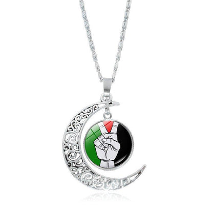 MAC077 Women's Versatile Silver keffiyeh Hollow Moon Pendant Necklace
