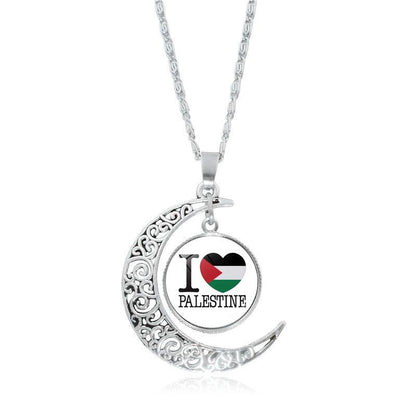MAC077 Women's Versatile Silver keffiyeh Hollow Moon Pendant Necklace