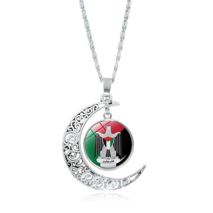 MAC077 Women's Versatile Silver keffiyeh Hollow Moon Pendant Necklace