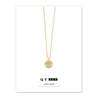 MAC084 North Star Coin Button Pendant Necklace