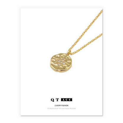 MAC084 North Star Coin Button Pendant Necklace
