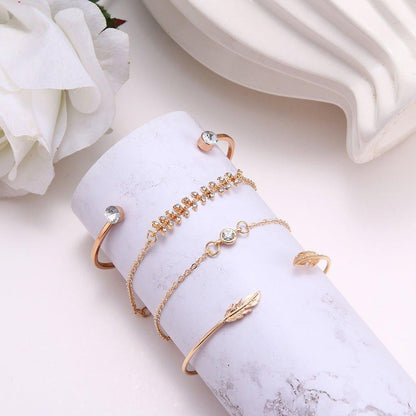 MAC087 Fashionable Leaf Alloy Diamond Electroplated 4-piece Bracelet Set