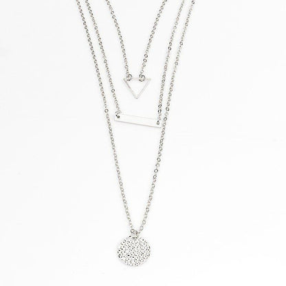MAC090 Multi-layered Hollow Tiangular Sequin Long Round Pendant Necklace