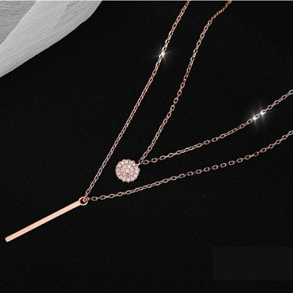 MAC133  Square Shiny Diamond Round Double Necklace