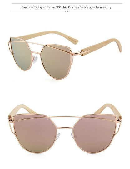 MAC169 Fashionable Cat-eye Metal Frame BamboTemple Sunglasses