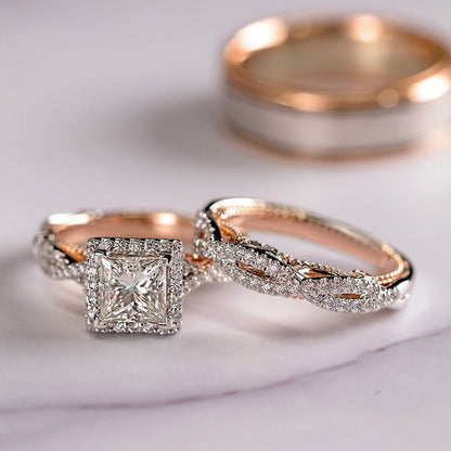 MAC175 Rose Gold Sparkling Zircon Luxury Engagement Ring