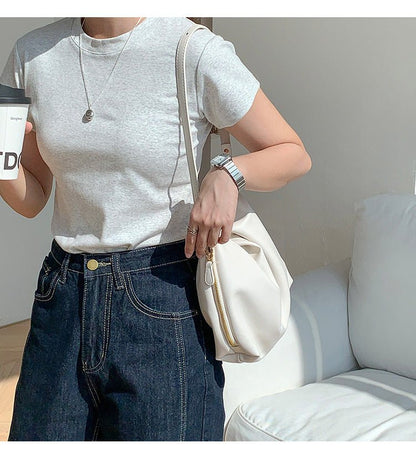 MAC180 High-End Pleated PU Leather All-Match Tote Bag
