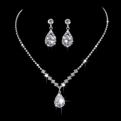 MAC181 Brilliant Full Diamond Zircon Drop Necklace And Earrings