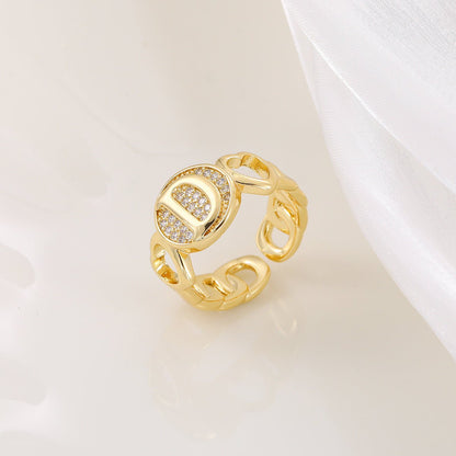 MAC186 Copper Set With Zircon 18K Real Gold Love Glossy Letter Ring