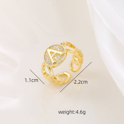 MAC186 Copper Set With Zircon 18K Real Gold Love Glossy Letter Ring