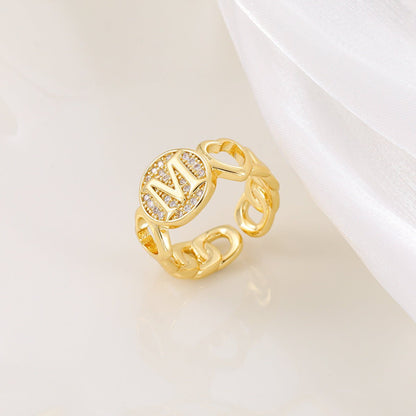 MAC186 Copper Set With Zircon 18K Real Gold Love Glossy Letter Ring
