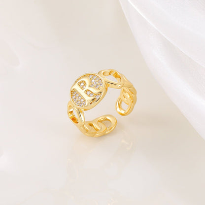 MAC186 Copper Set With Zircon 18K Real Gold Love Glossy Letter Ring