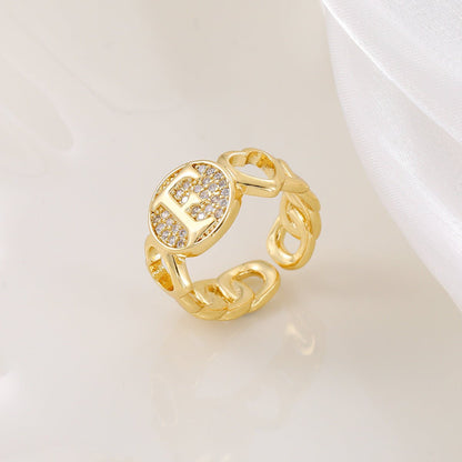MAC186 Copper Set With Zircon 18K Real Gold Love Glossy Letter Ring