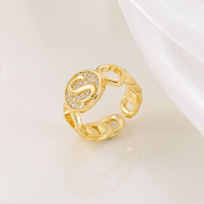 MAC186 Copper Set With Zircon 18K Real Gold Love Glossy Letter Ring