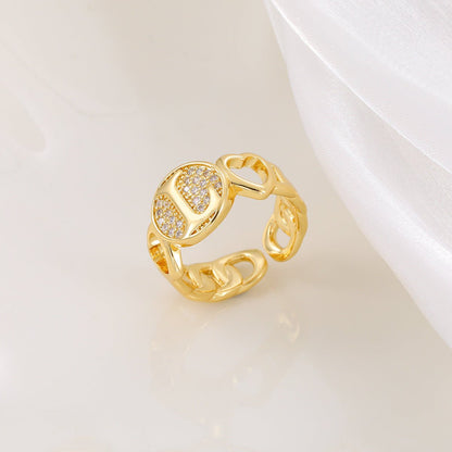 MAC186 Copper Set With Zircon 18K Real Gold Love Glossy Letter Ring