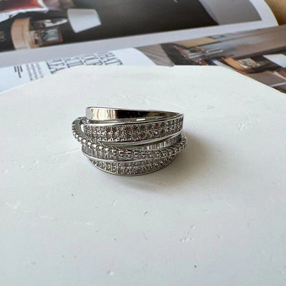 MAC187 Copper Sset Zircon Personalized Multi-Layered Open Ring