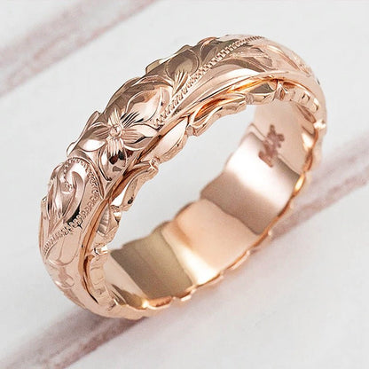 14k Yellow Gold Floating Engraved Rose Ring(MAC195)